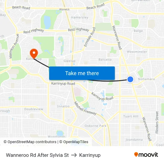 Wanneroo Rd After Sylvia St to Karrinyup map