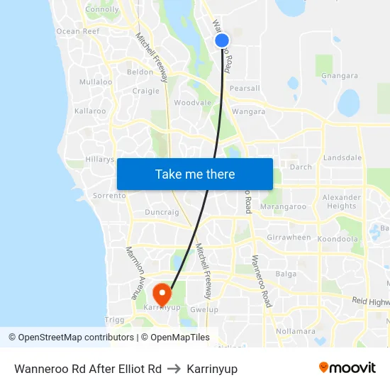 Wanneroo Rd After Elliot Rd to Karrinyup map