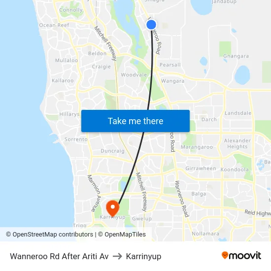 Wanneroo Rd After Ariti Av to Karrinyup map