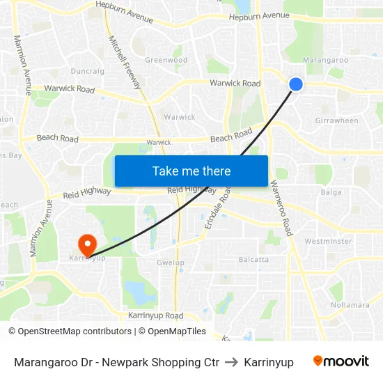 Marangaroo Dr - Newpark Shopping Ctr to Karrinyup map