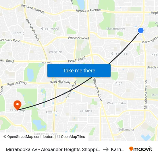 Mirrabooka Av - Alexander Heights Shopping Ctr Stand 2 to Karrinyup map