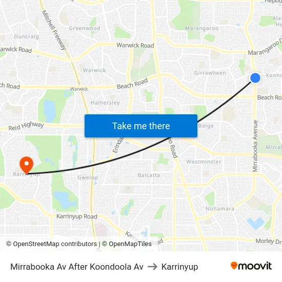 Mirrabooka Av After Koondoola Av to Karrinyup map
