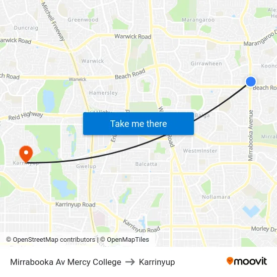 Mirrabooka Av Mercy College to Karrinyup map