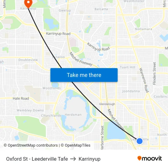 Oxford St - Leederville Tafe to Karrinyup map