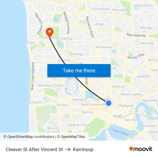 Cleaver St After Vincent St to Karrinyup map