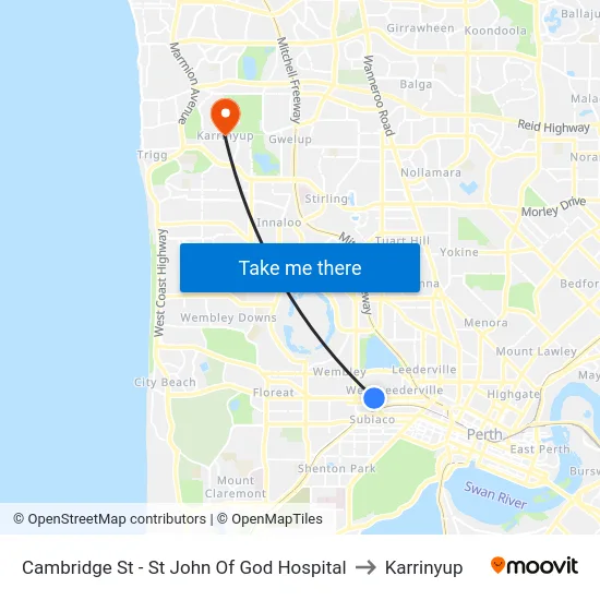 Cambridge St - St John Of God Hospital to Karrinyup map