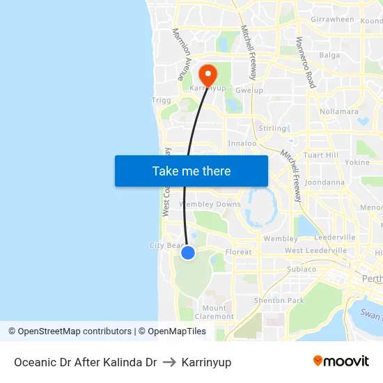 Oceanic Dr After Kalinda Dr to Karrinyup map