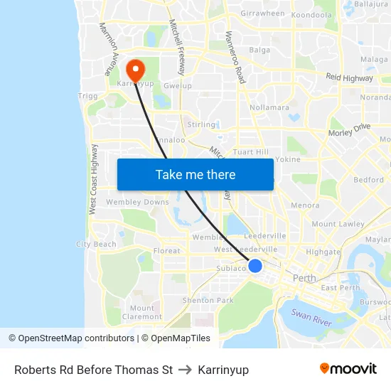 Roberts Rd Before Thomas St to Karrinyup map