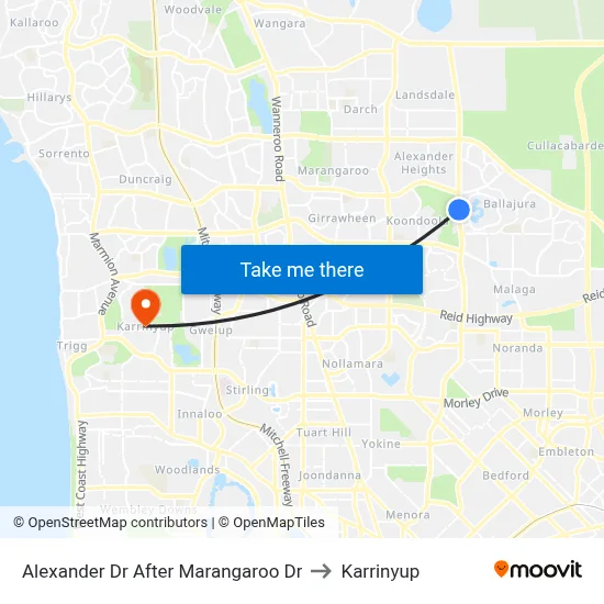 Alexander Dr After Marangaroo Dr to Karrinyup map