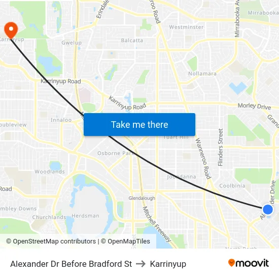 Alexander Dr Before Bradford St to Karrinyup map