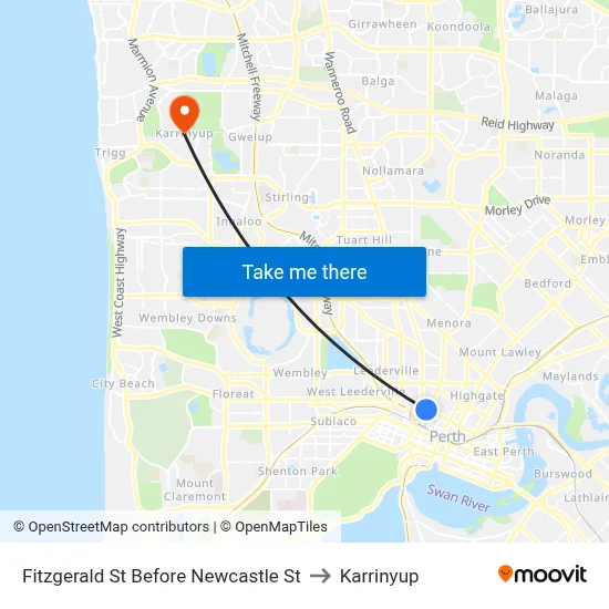 Fitzgerald St Before Newcastle St to Karrinyup map