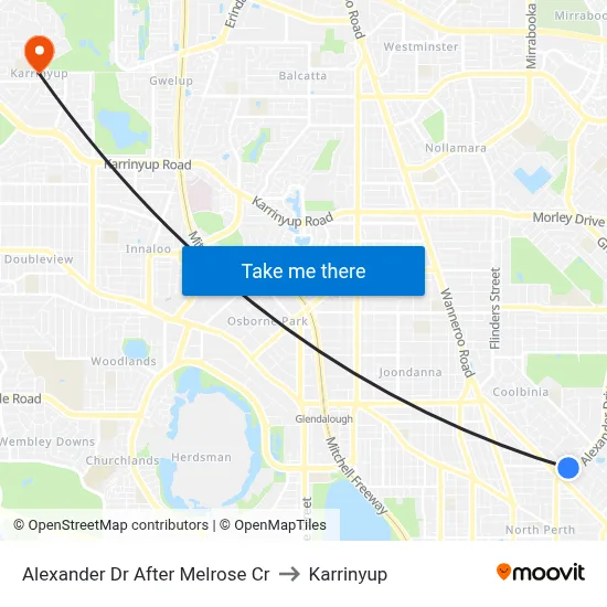 Alexander Dr After Melrose Cr to Karrinyup map