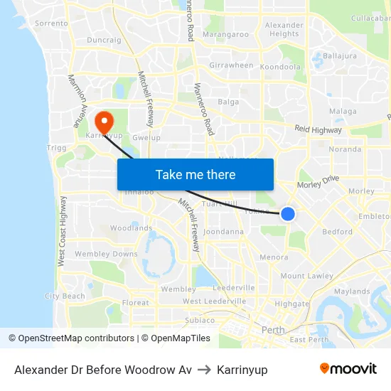 Alexander Dr Before Woodrow Av to Karrinyup map
