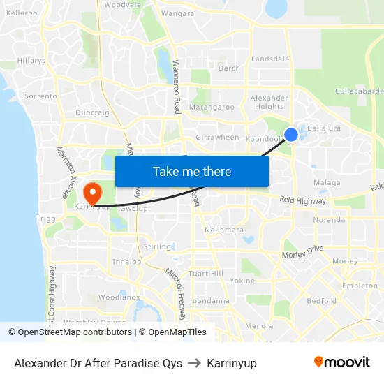 Alexander Dr After Paradise Qys to Karrinyup map