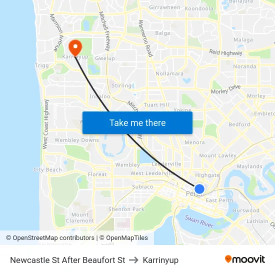 Newcastle St After Beaufort St to Karrinyup map
