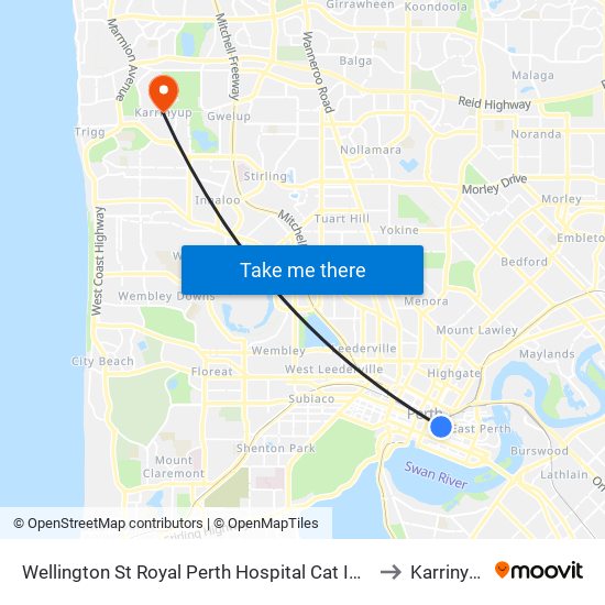 Wellington St Royal Perth Hospital Cat Id 56 to Karrinyup map