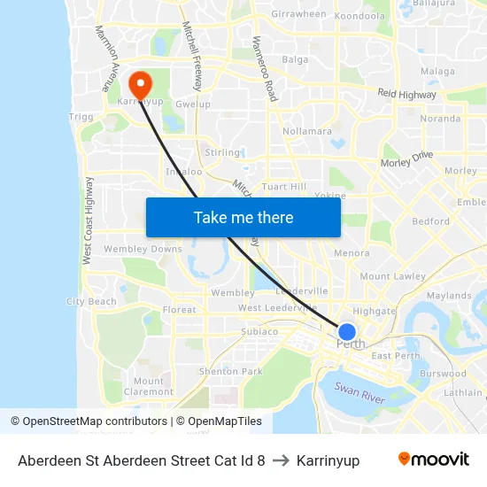 Aberdeen St Aberdeen Street Cat Id 8 to Karrinyup map