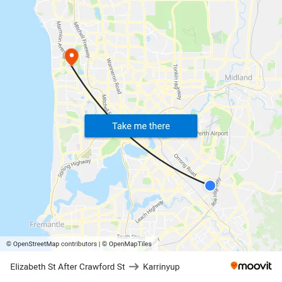 Elizabeth St After Crawford St to Karrinyup map