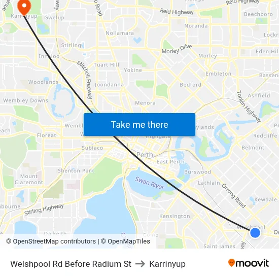 Welshpool Rd Before Radium St to Karrinyup map