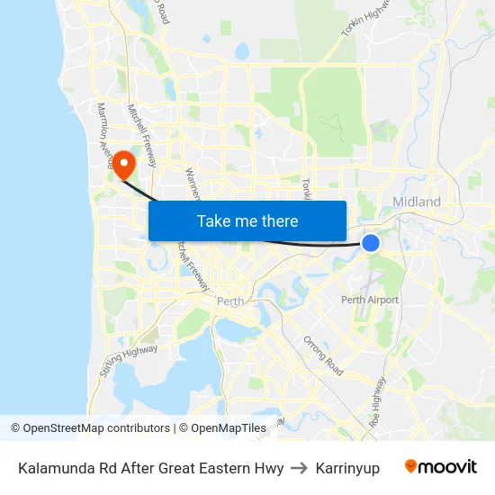 Kalamunda Rd After Great Eastern Hwy to Karrinyup map