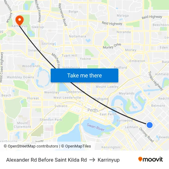Alexander Rd Before Saint Kilda Rd to Karrinyup map