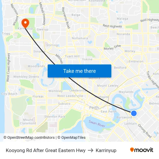 Kooyong Rd After Great Eastern Hwy to Karrinyup map