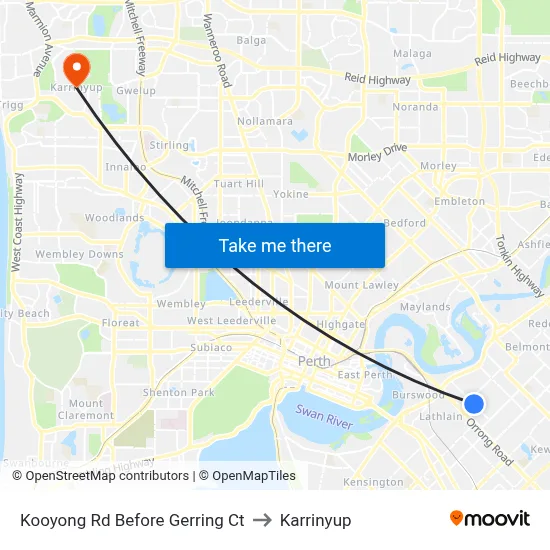 Kooyong Rd Before Gerring Ct to Karrinyup map