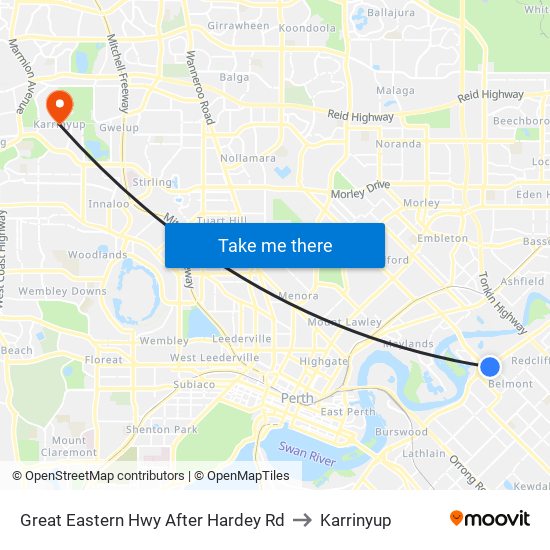 Great Eastern Hwy After Hardey Rd to Karrinyup map