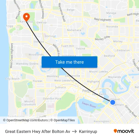 Great Eastern Hwy After Bolton Av to Karrinyup map
