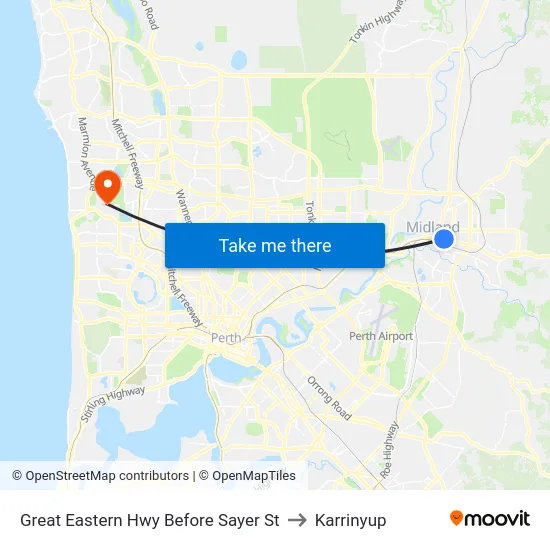 Great Eastern Hwy Before Sayer St to Karrinyup map