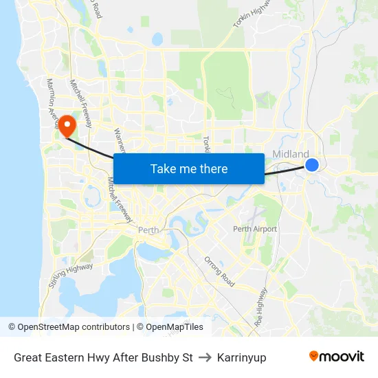 Great Eastern Hwy After Bushby St to Karrinyup map