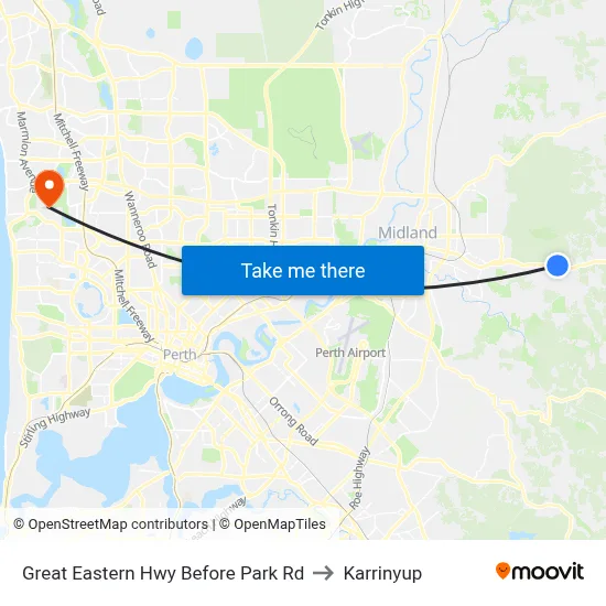 Great Eastern Hwy Before Park Rd to Karrinyup map