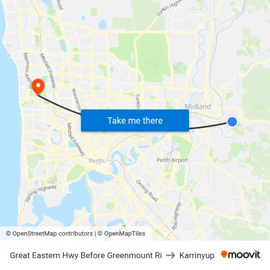 Great Eastern Hwy Before Greenmount Ri to Karrinyup map