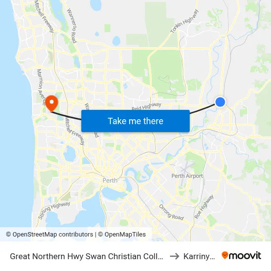 Great Northern Hwy Swan Christian College to Karrinyup map