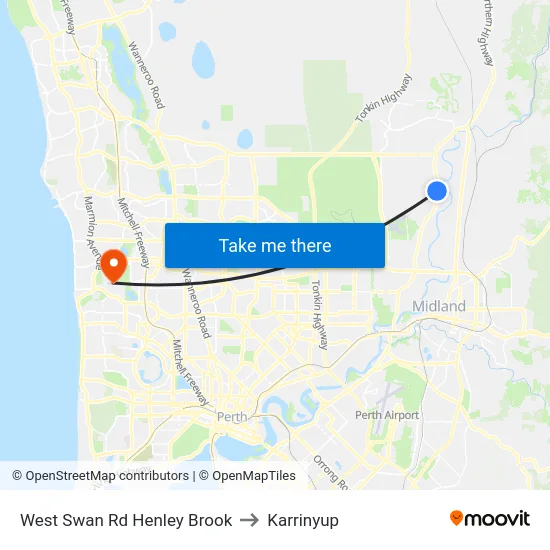 West Swan Rd Henley Brook to Karrinyup map
