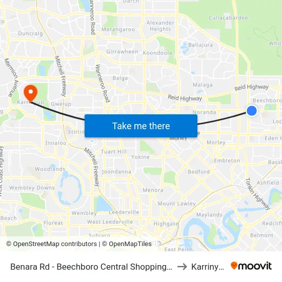 Benara Rd - Beechboro Central Shopping Ctr to Karrinyup map