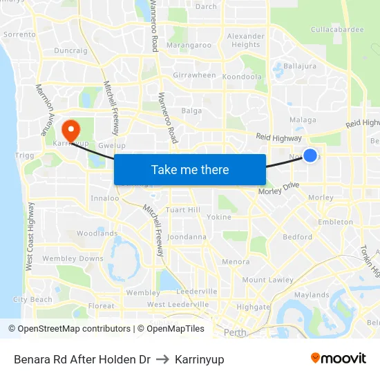 Benara Rd After Holden Dr to Karrinyup map