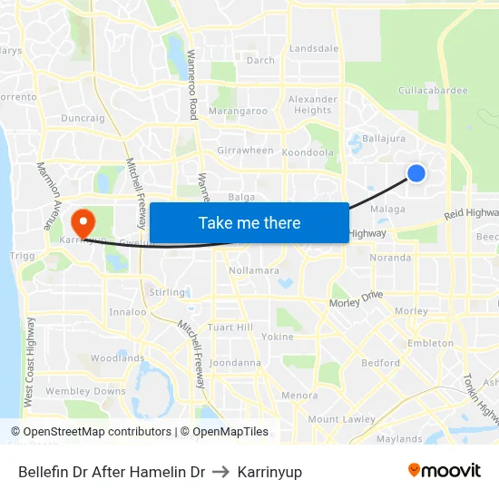 Bellefin Dr After Hamelin Dr to Karrinyup map