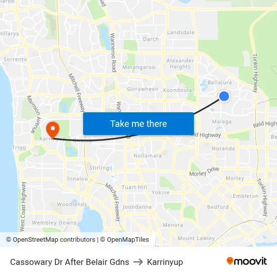 Cassowary Dr After Belair Gdns to Karrinyup map