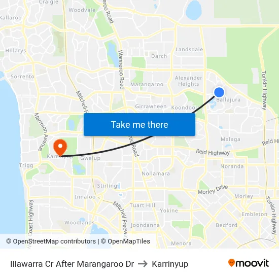 Illawarra Cr After Marangaroo Dr to Karrinyup map