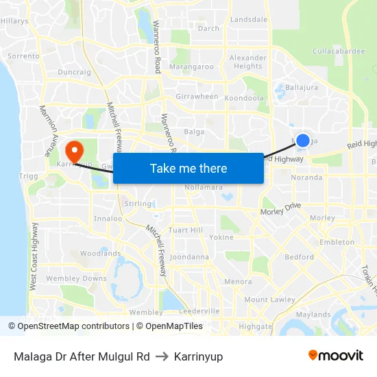 Malaga Dr After Mulgul Rd to Karrinyup map