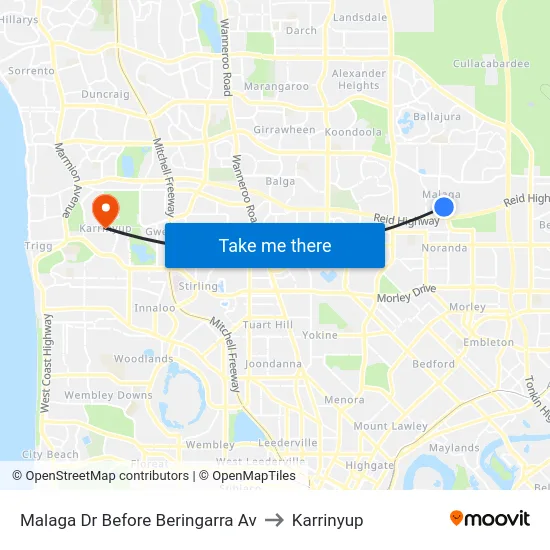 Malaga Dr Before Beringarra Av to Karrinyup map