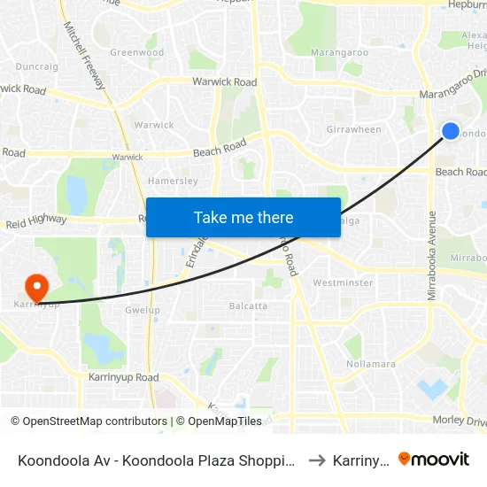Koondoola Av - Koondoola Plaza Shopping Ctr to Karrinyup map