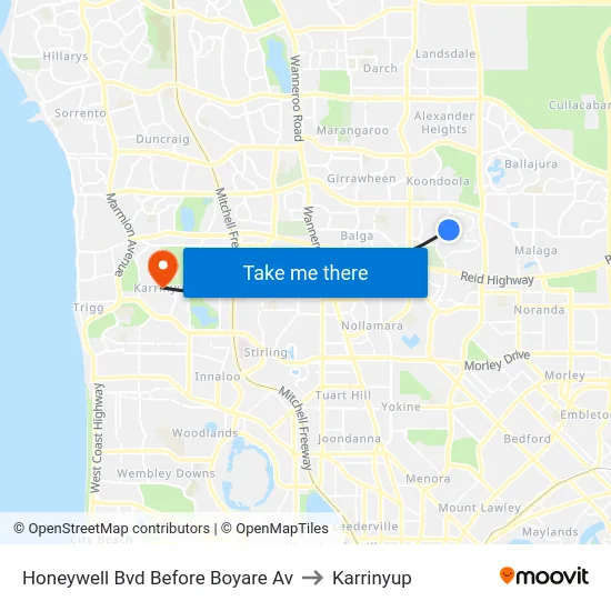 Honeywell Bvd Before Boyare Av to Karrinyup map
