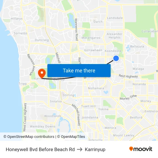 Honeywell Bvd Before Beach Rd to Karrinyup map
