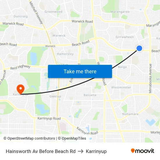 Hainsworth Av Before Beach Rd to Karrinyup map