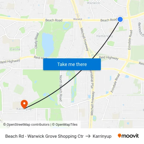 Beach Rd - Warwick Grove Shopping Ctr to Karrinyup map