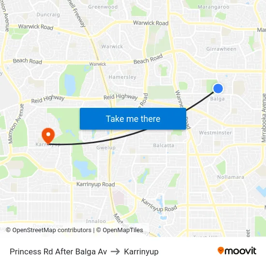 Princess Rd After Balga Av to Karrinyup map