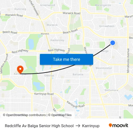 Redcliffe Av Balga Senior High School to Karrinyup map