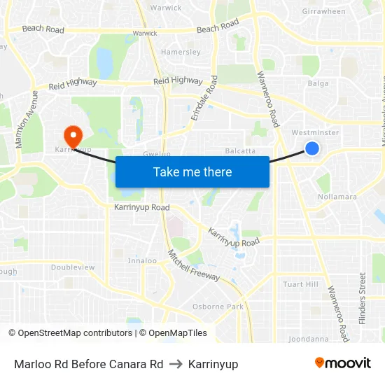 Marloo Rd Before Canara Rd to Karrinyup map